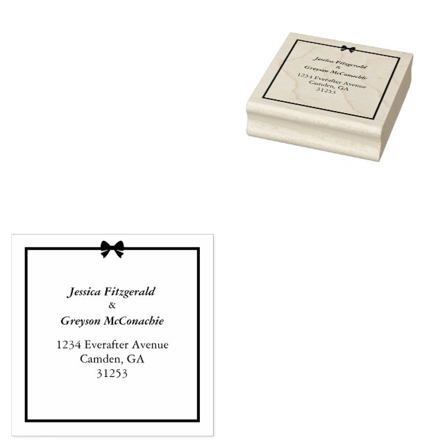 Elegant Black White Bow and Frame Wedding Rubber Stamp (Stamped)