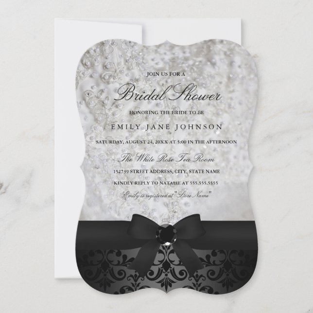 Elegant Black & White Bow Bridal Shower Invitation (Front)