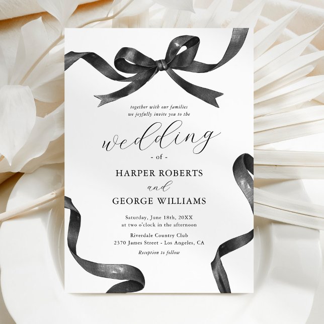 Elegant Black & White Bow Wedding Invitation (Creator Uploaded)
