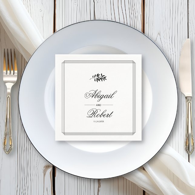 Elegant black, white branch triple border wedding napkin (Creator Uploaded)
