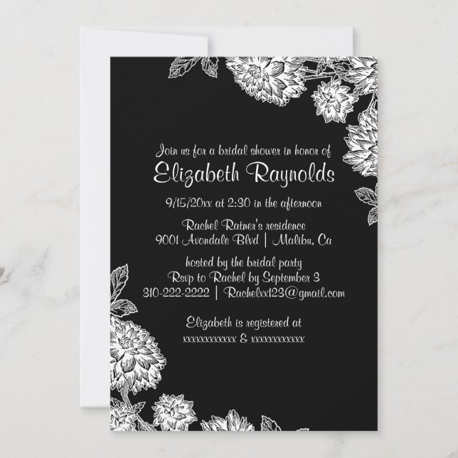 Elegant Black & White Bridal Shower Invitations (Front)