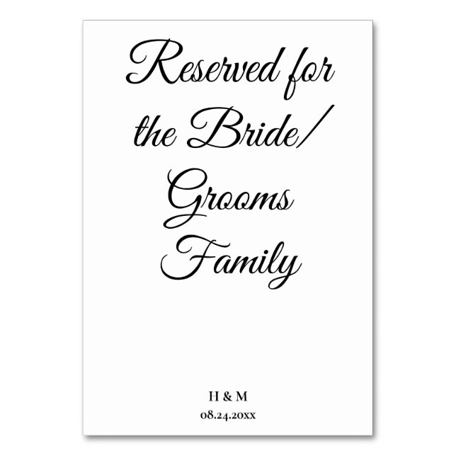 Elegant Black & White Bride/Groom table Card (Front)