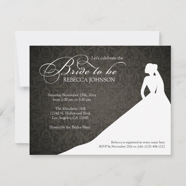 Elegant black & white 'Bride to Be' bridal shower Invitation (Front)