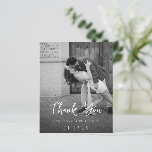 Elegant Black White Budget Wedding Thank You Card (Standing Front)