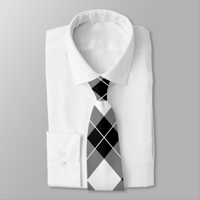 Elegant Black & White Buffalo Plaid Pattern Tie (Tied)