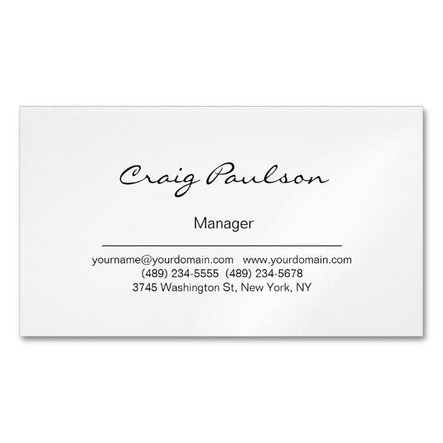 Elegant Black & White Business Card Magnet (Front)