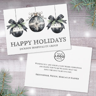 Elegant Black White Business Logo Christmas Holiday Card