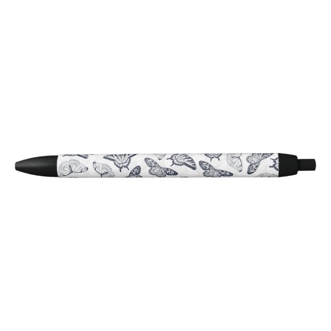 Elegant Black White Butterfly Design Ink Pen (Front)