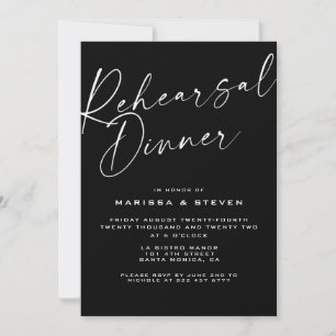 Elegant Black White Calligraphy Rehearsal Dinner  Invitation