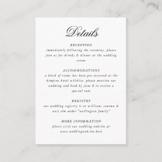 Elegant Black White Calligraphy Script Wedding Enclosure Card