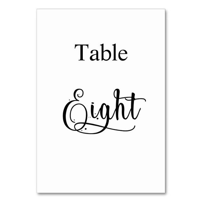 Elegant black white calligraphy table eight 8 number (Front)