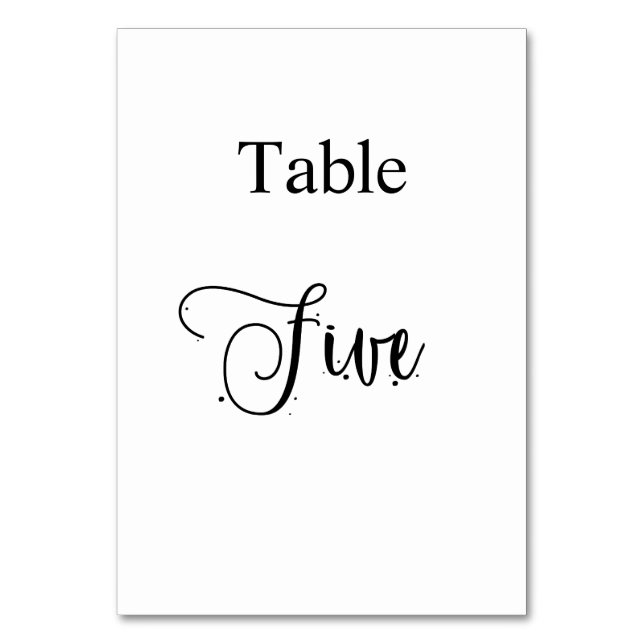 Elegant black white calligraphy table five 5 number (Front)