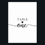 Elegant Black White Calligraphy Table Number<br><div class="desc">Elegant Black White Calligraphy Table Number with minimal look and  a cute heart.</div>