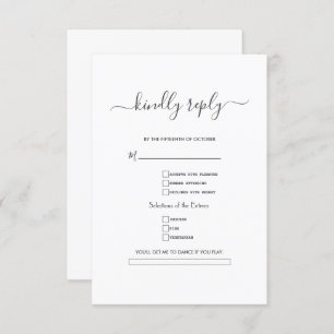 Elegant Black White Calligraphy Wedding  RSVP Card