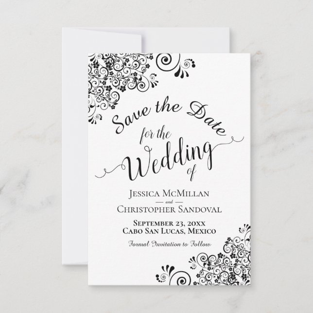 Elegant Black & White Calligraphy Wedding Save The Date (Front)