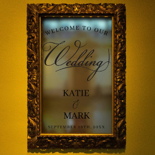 Elegant Black White Calligraphy Wedding Sign Decal