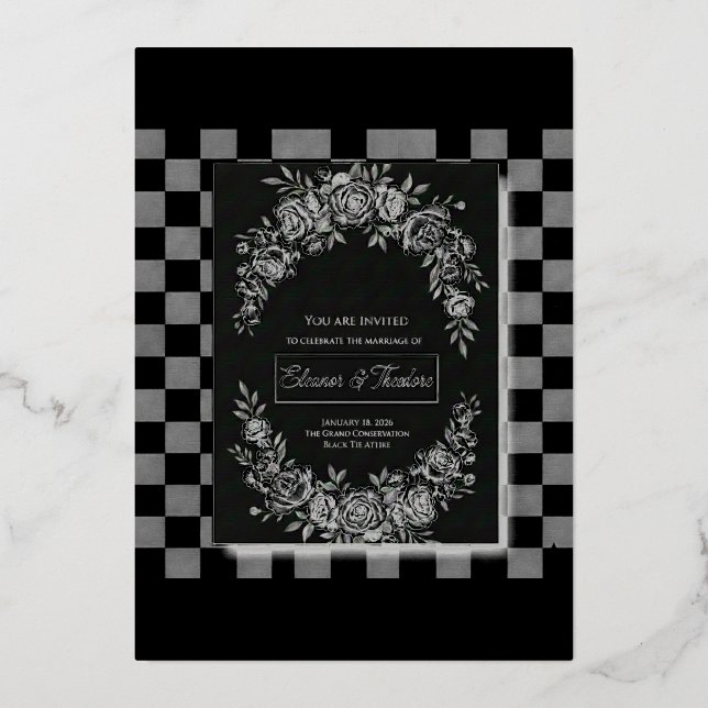 Elegant Black & White Cascading Floral Wedding (Front)