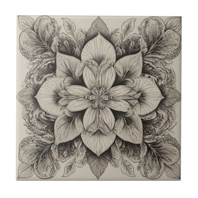 Elegant Black & White  Ceramic Tile (Front)