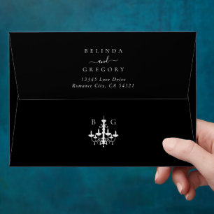 Elegant Black White Chandelier Monogram Wedding Envelope