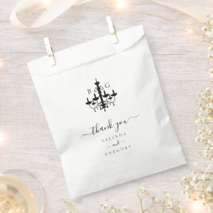 Elegant Black White Chandelier Monogram Wedding Favour Bag