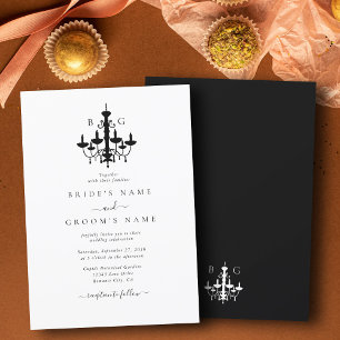 Elegant Black White Chandelier Monogram Wedding Invitation