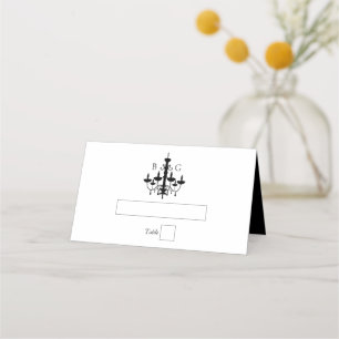 Elegant Black White Chandelier Monogram Wedding Place Card