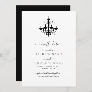 Elegant Black White Chandelier Monogram Wedding Save The Date