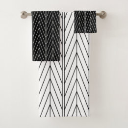 Elegant Black & White Chevron Design Bath Towel Set