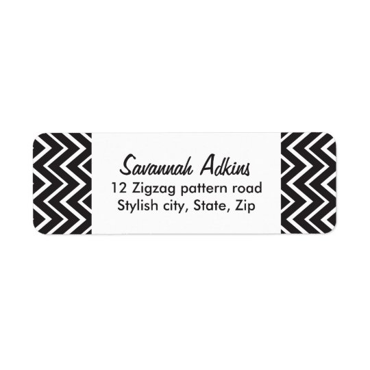 Elegant black white chevron zigzag pattern custom return address label