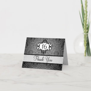 Elegant Black & White Chic Damask Thank You card