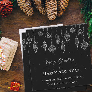Elegant Black White Christmas New Year Corporate Card