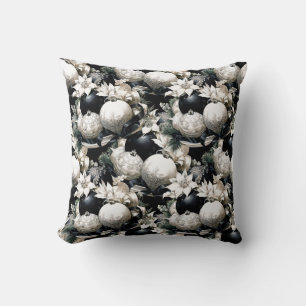 Elegant black white Christmas ornament pattern Cushion