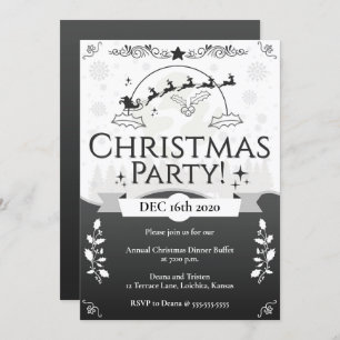 Elegant Black & White Christmas Party Invitation