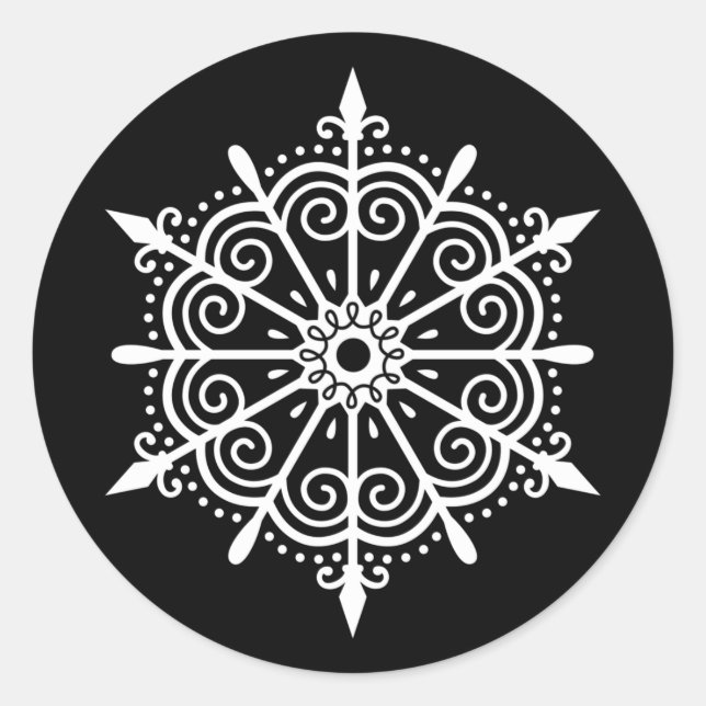 Elegant Black White Christmas Snowflake Sticker (Front)
