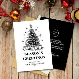 Elegant Black & White Christmas Tree Custom Logo  Holiday Card