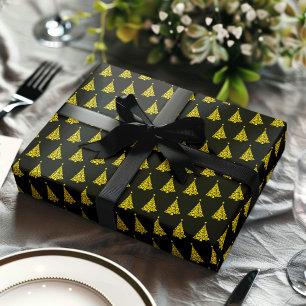 Elegant Black White Christmas Tree Pattern Gift Wrapping Paper Sheet