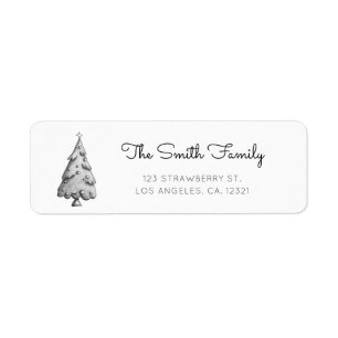 Elegant Black White Christmas Tree Return Address Label