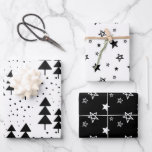 Elegant Black & White Christmas Trees Stars  Wrapping Paper Sheet<br><div class="desc">Modern Black & White Christmas Tree Snowfall Star Pattern Wrapping Paper Sheets. It is a set of 3 gift wrapping sheets with different designs.  For further customisation,  please feel free to contact me at kbasandra@gmail.com.</div>