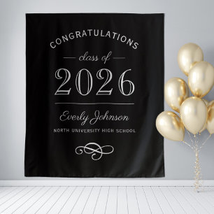 Elegant Black White Class of 2026 Backdrop Tapestry