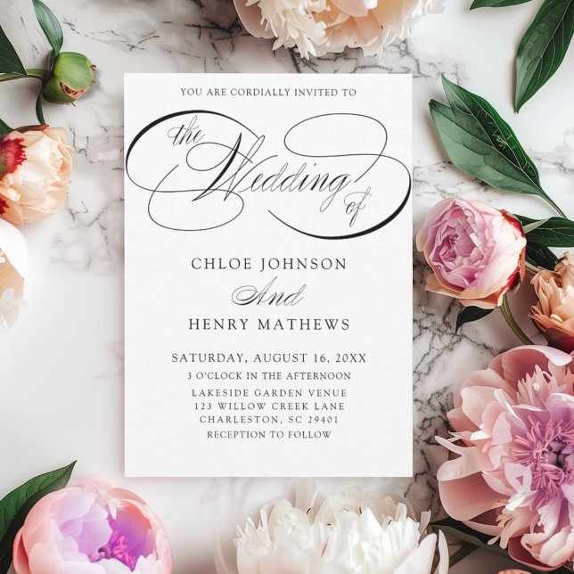 Elegant Black & White Classic Calligraphy Wedding Invitation (Creator Uploaded)