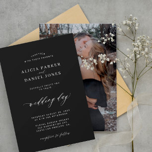 Elegant black white classic custom photo wedding invitation