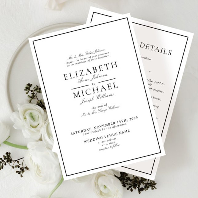 Elegant Black & White Classic Details Wedding Invitation (Creator Uploaded)