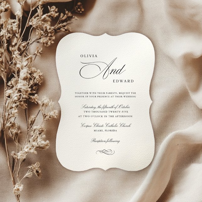 Elegant Black White Classic Script Chic Wedding Invitation (Creator Uploaded)