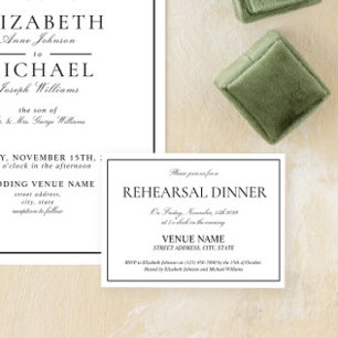 Elegant Black & White Classic Script Rehearsal Enclosure Card
