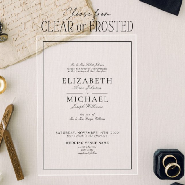 Elegant Black & White Classic Script Wedding Acrylic Invitations (Creator Uploaded)