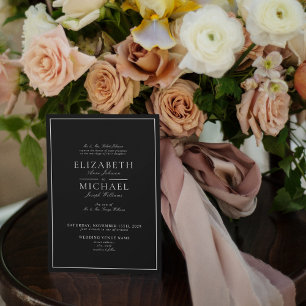 Elegant Black & White Classic Script Wedding Invit Invitation