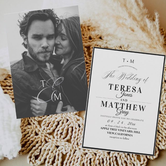 Elegant Black & White Classic Script Wedding Invitation (Creator Uploaded)