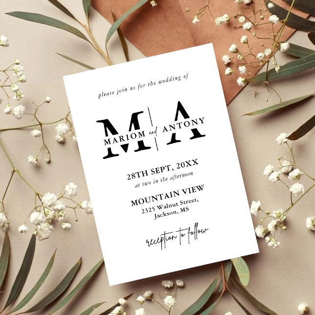 Elegant Black & White Classic Script Wedding Invitation (Creator Uploaded)