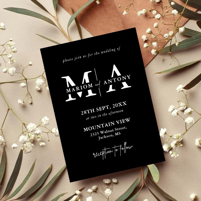 Elegant Black & White Classic Script Wedding Invitation (Creator Uploaded)