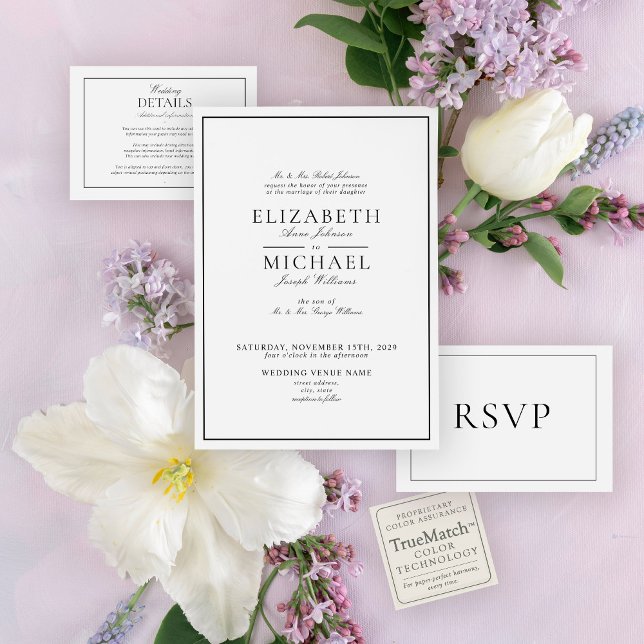 Elegant Black & White Classic Script Wedding Invitation (Creator Uploaded)